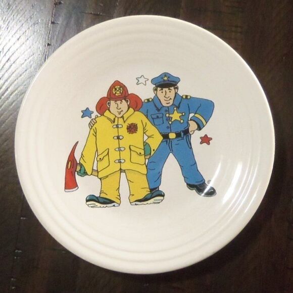 Fiesta Hometown Heroes by Homer Laughlin 9" Child's Plate Disc. Firemen Police - Picture 1 of 3